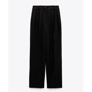 NWT Zara Black Straight Leg Darted Masculine Trouser High Waisted Pleated Size S